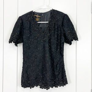 Vintage Classic Creations Pet Small Short Sleeve Sequin Lace Formal Blouse Top